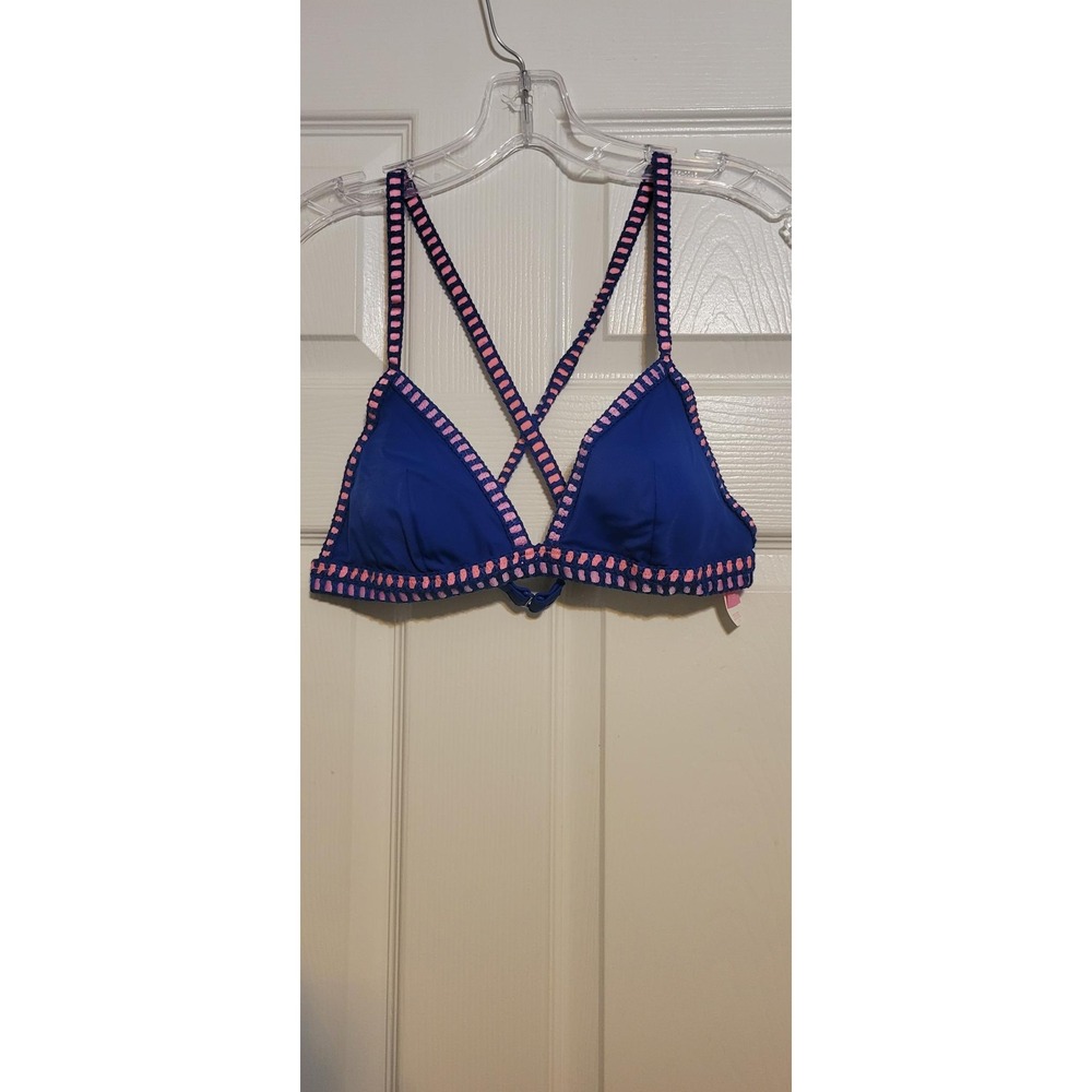 Victorias Secret‎ Blue Pink Crochet Trim Triangle Bikini Top Size Large L/G
